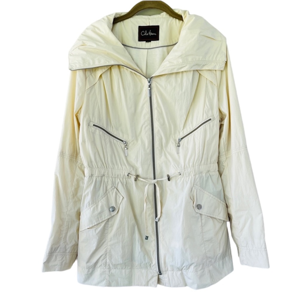 Cole Haan Light Yellow Rain Hooded Drawstring Jacket